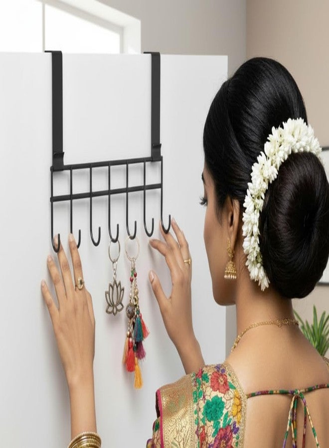 Decobuy Carbon Steel Over Door Hook Hanger for Clothes, Strong Heavy Duty Door Hooks Hanging for Clothes Towels Napkin Stand 7 Hooks No Drilling (B-Pack of 2) - Image 2